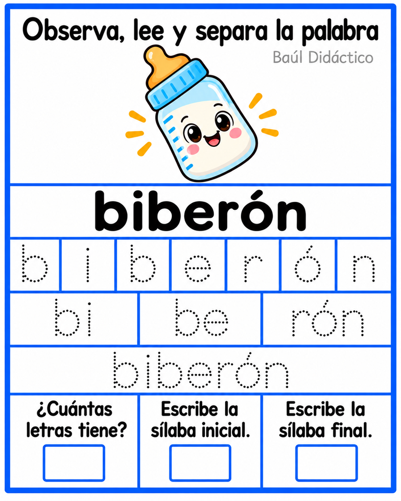 Letra B: Observa, lee y separa la palabra
