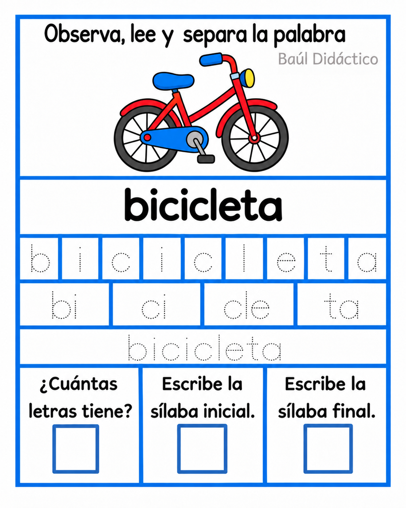 Letra B: Observa, lee y separa la palabra