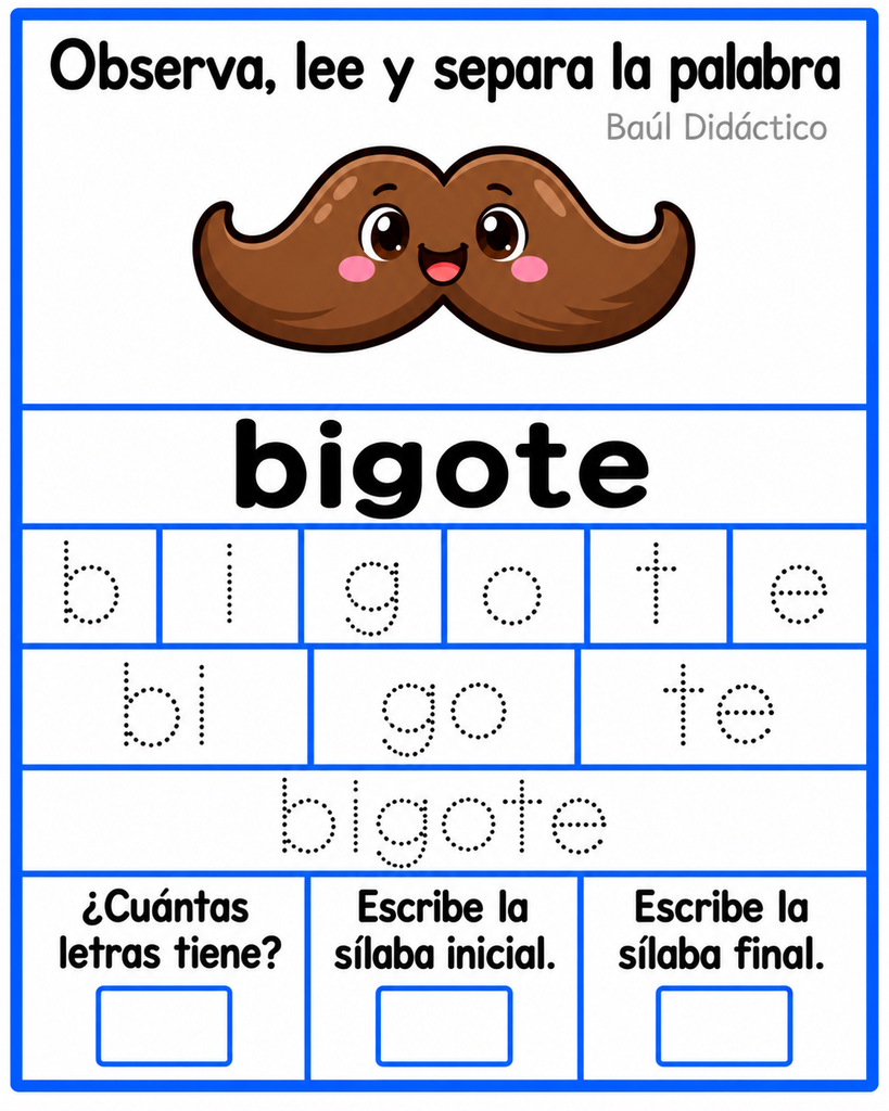 Letra B: Observa, lee y separa la palabra