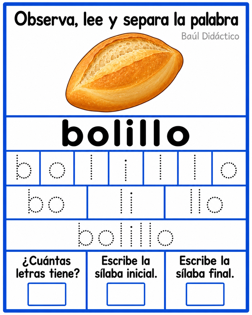 Letra B: Observa, lee y separa la palabra