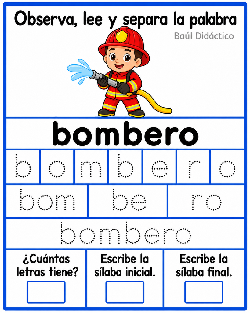 Letra B: Observa, lee y separa la palabra