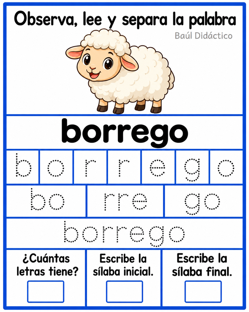 Letra B: Observa, lee y separa la palabra