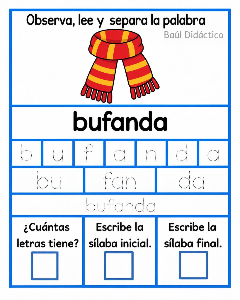Letra B: Observa, lee y separa la palabra