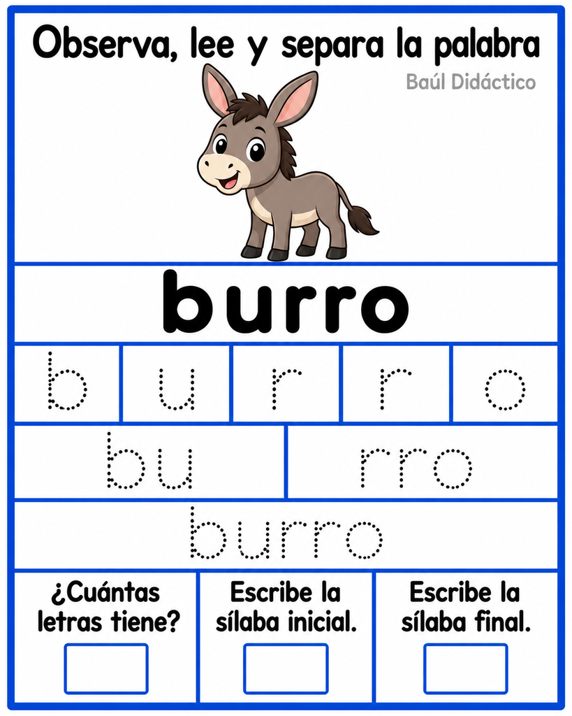 Letra B: Observa, lee y separa la palabra