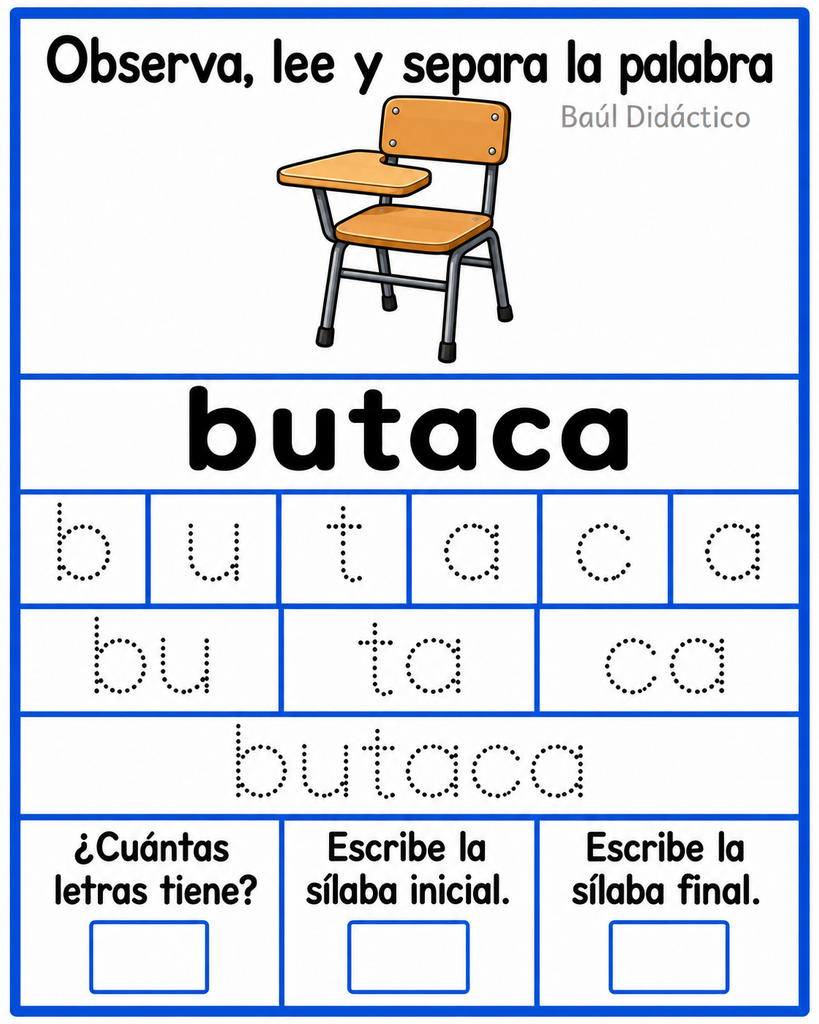 Letra B: Observa, lee y separa la palabra